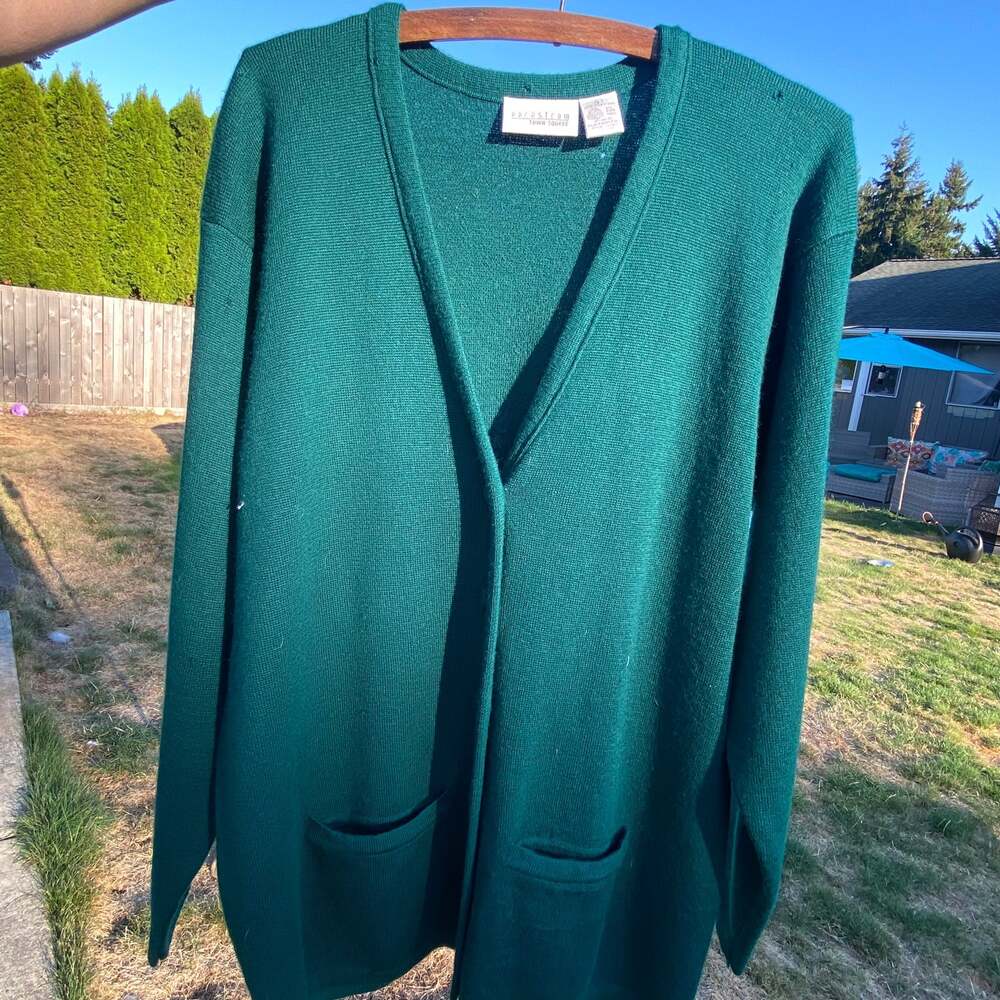 Vintage Nordstrom Town Square Green Wool Cardigan Sweater